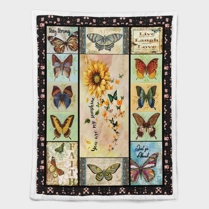 Butterfly Sunflower You Are My Sunshine Quilt - Sherpa Blanket