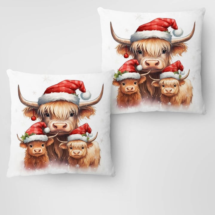 Cow Square Pillow 2 Sided - Cow Christmas Pillow