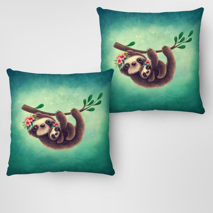 Sloth Mom And Baby Square Pillow