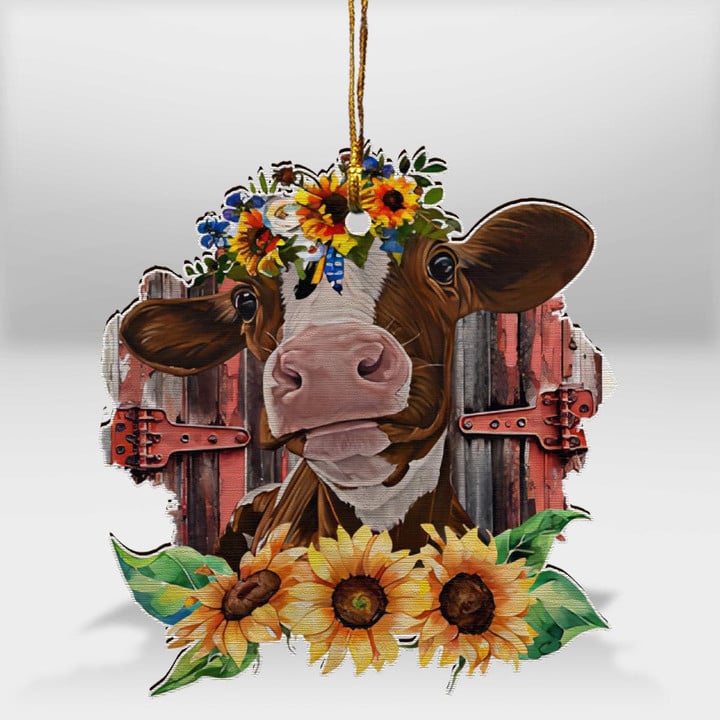 Cow Sunflower Ornament - Cow Ornament