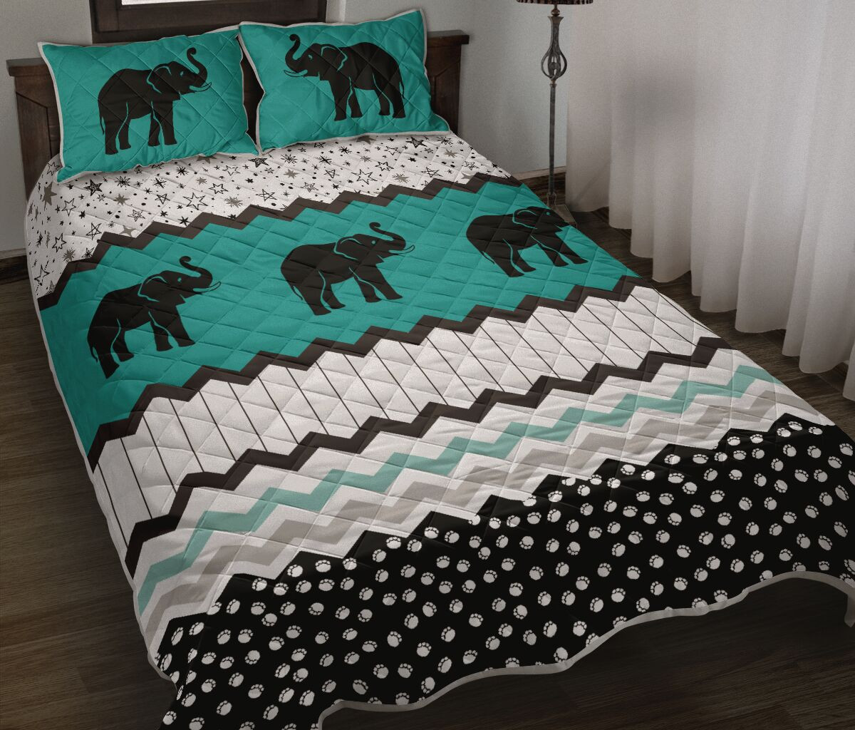Elephants Footprint Pattern Quilt Bed Set - Zenigifts