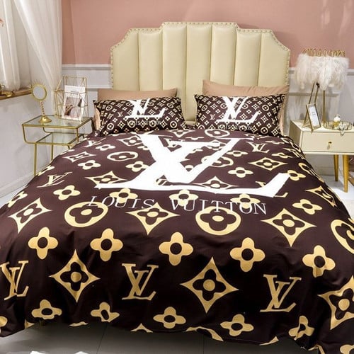 Buy Gold Louis Vuitton Symbol Logo Bedding Sets Bed Sets, Bedroom