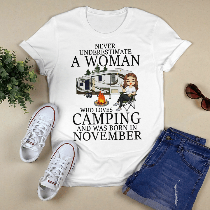 Never Underestimate A November Woman Who Loves Camping Cmp2220 Cmp