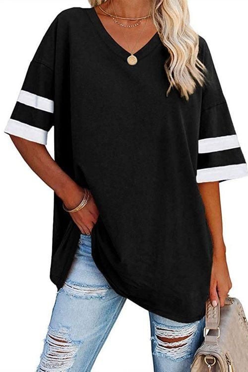 🎉the second item 15% off🎉Loose Half-Sleeved V-Neck Contrast Color Waist T-Shirt