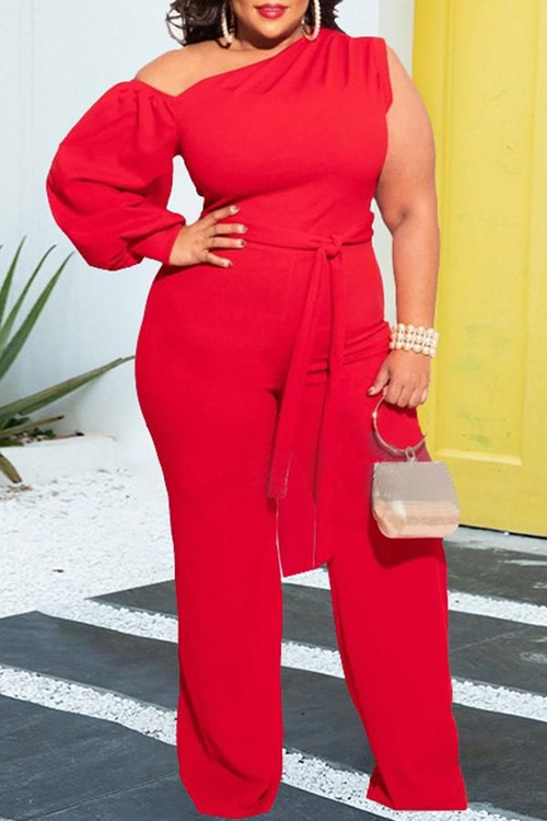 🔥33%OFF 🔥 Plus Size Asymmetrical One-shoulder Wide-leg Jumpsuit [BUY 2 GET FREE SHIPPING & SAVE 33% !!]
