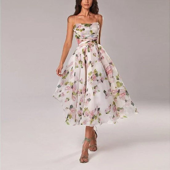 🍀summer sale-Elegant Print Suspender Dress