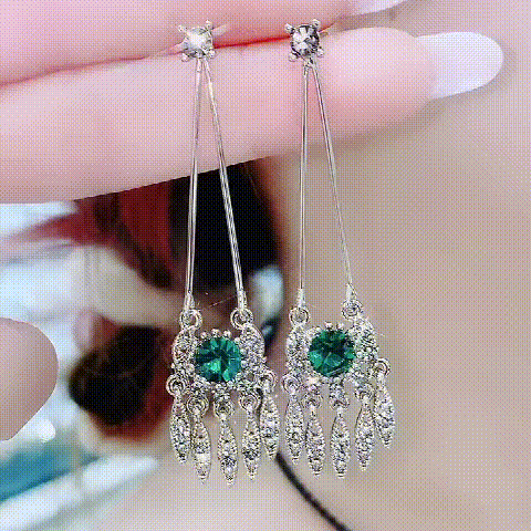 Classical Green Diamond Tassel Earrings