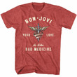 Bon Jovi Heart And Dagger Red Heather Adult T shirt