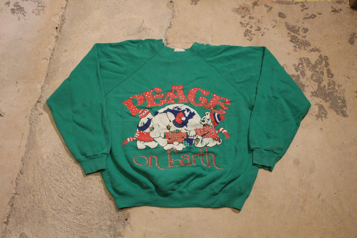 Vintage Christmas Sweater  90s Holiday Crewneck  Peace On Earth  Planet Globe  Winter Wear  Festive Graphic  Made In Usa