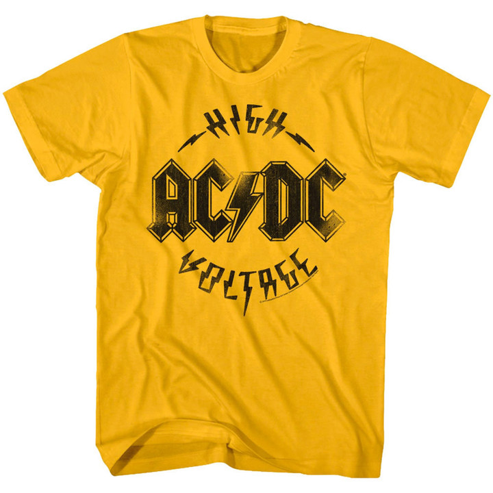 Acdc T shirt High Voltage Vintage Gold Shirt Graphic Tees 70s Rock Band Shirts Cool Classic Gift For Him Boyfriend