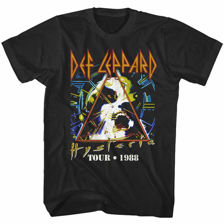 Def Leppard T shirt Hysteria Tour 1988 Black Shirt Vintage Concert T Shirt Rock Band T Shirts Crew Neck Tee Gift For Him
