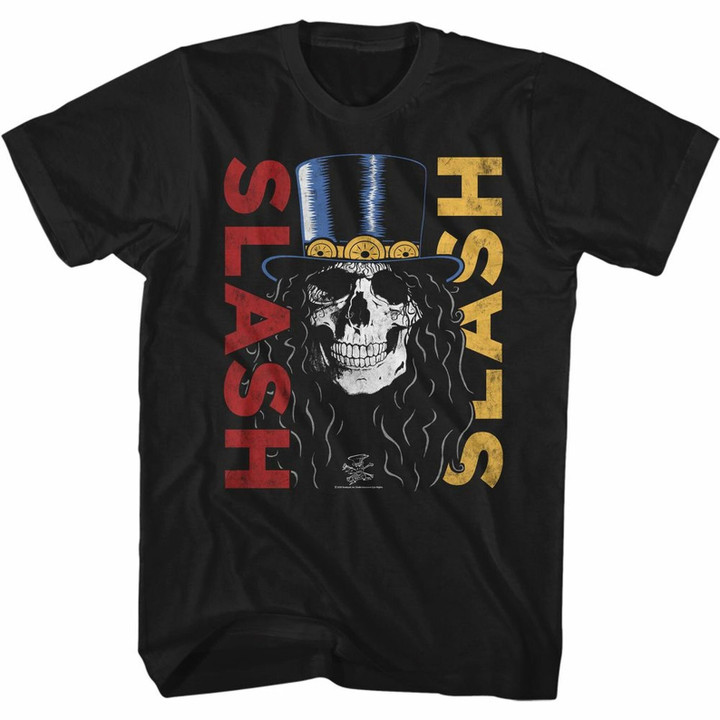 Slash Guns N Roses Double Slash Skull Black Adult T shirt