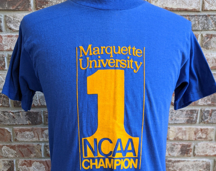 Rare Vintage Marquette Warriors 1977 Champions T Shirt     University Basketball Champs