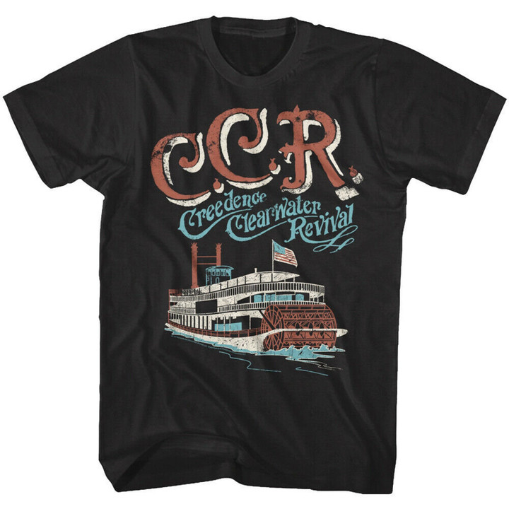 Creedence Clearwater Revival T shirt Riverboat Riverboat Black Ccr Tshirt Proud Mary Rock Band Tee Music Festival Shirt Gift For Him
