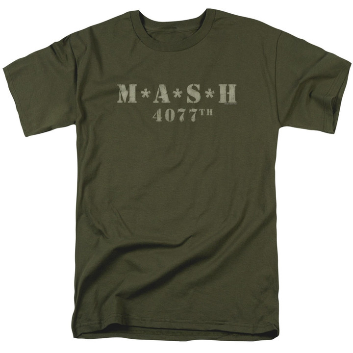 Mash Distressed Logo Adult 181 T shirt Military Green