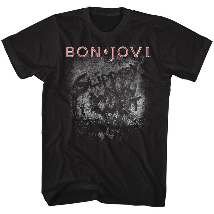 Bon Jovi Slippery When Wet Black Adult T shirt