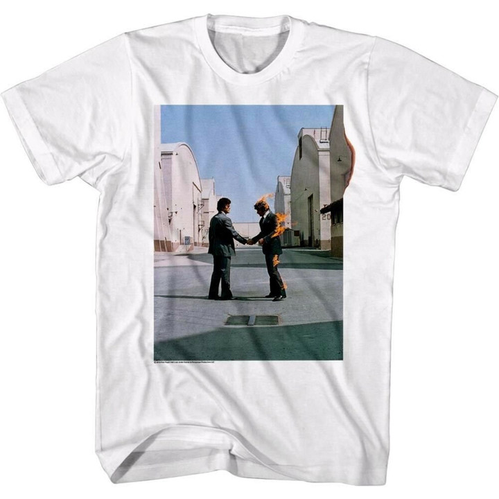 Pink Floyd T shirt Wish You Were Here T Shirt Burning Handshake Rock Band Shirt Crew Neck Short Sleeve Tee Vintage Gift For Him