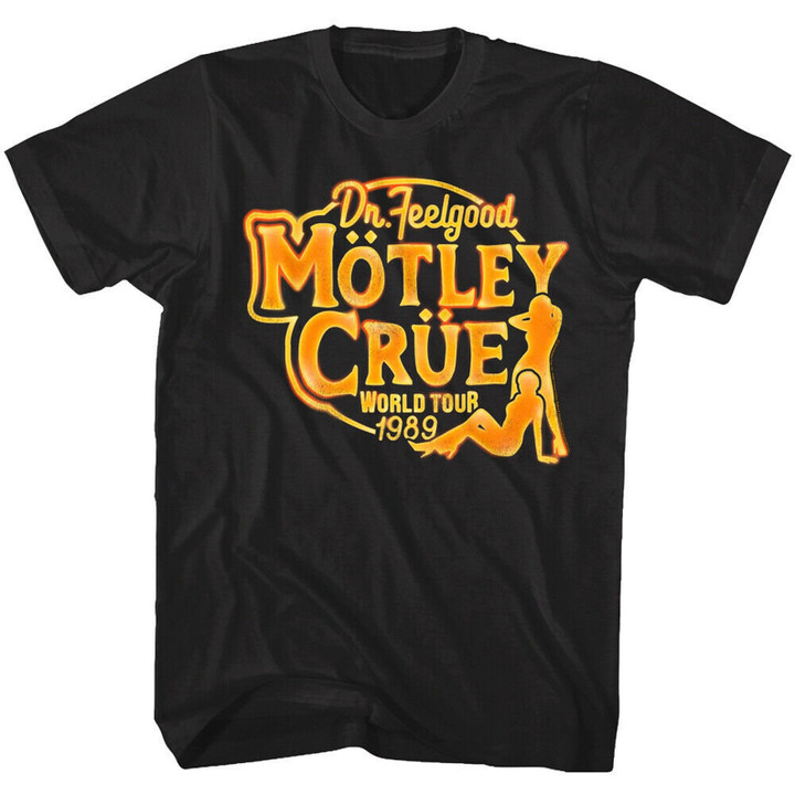 Motley Crue T Shirt Dr Feelgood World Tour 89 Black T shirt S 80s Metal Band Shirt Artistic Graphic Tees Concert T Shirt