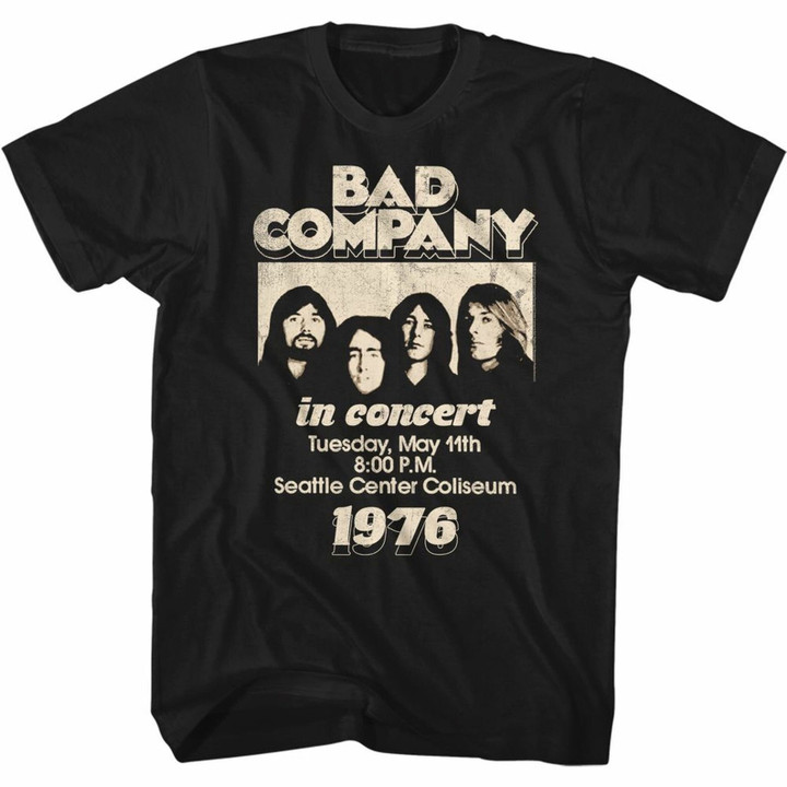 Bad Company In Concert 76 Black Adult T shirt