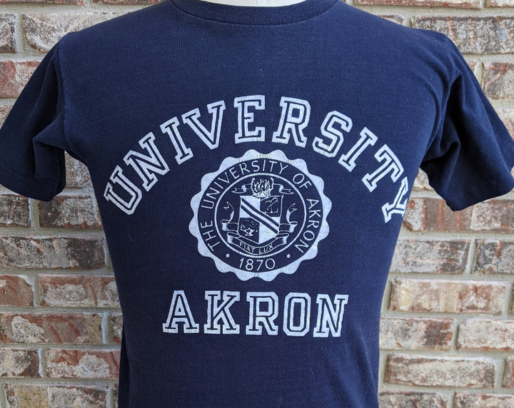 70s Vintage University Of Akron Zips T Shirt  Champion Blue Bar