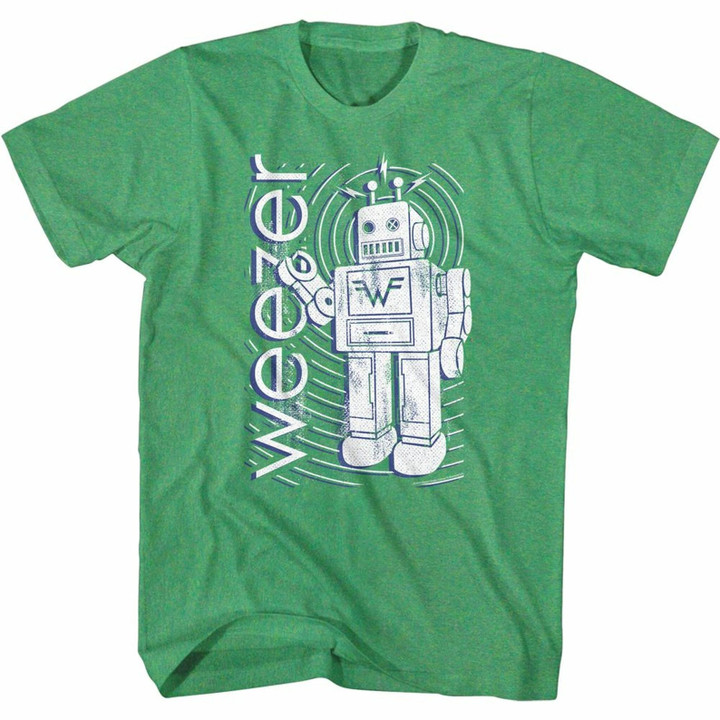 Weezer Robot Kelly Heather Adult T shirt