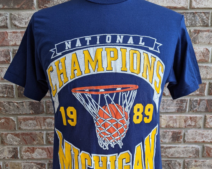 Vintage Deadstock Michigan Wolverines 1989 National Champions T Shirt University Basketball Final Four Champs