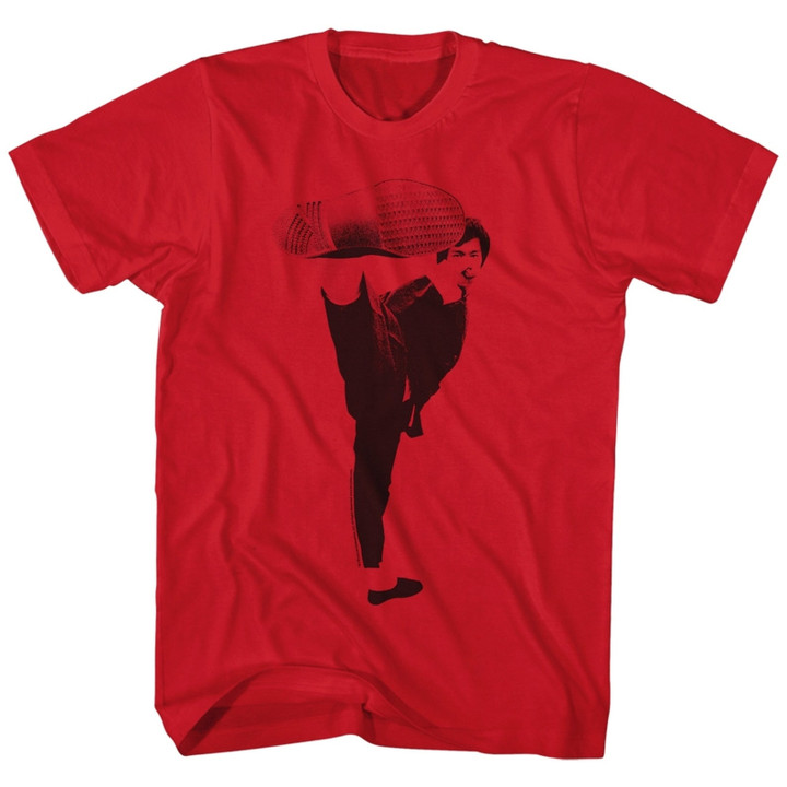Bruce Lee Kick Red Adult T shirt