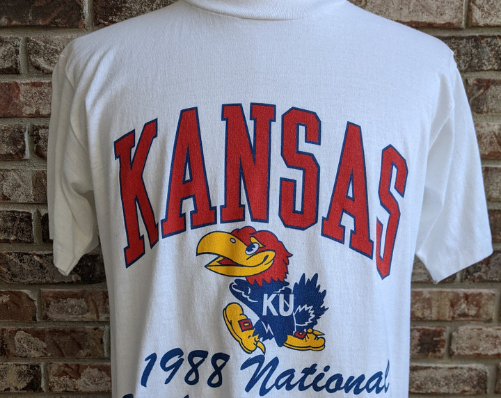 Vintage Kansas Jayhawks 1988 National Champs T Shirt University Basketball Final Four Champions