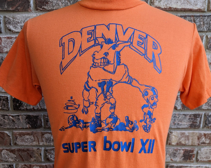 Rare 70s Vintage Denver Broncos Super Bowl Xii Cartoon T Shirt 1977 1978  Orange Crush