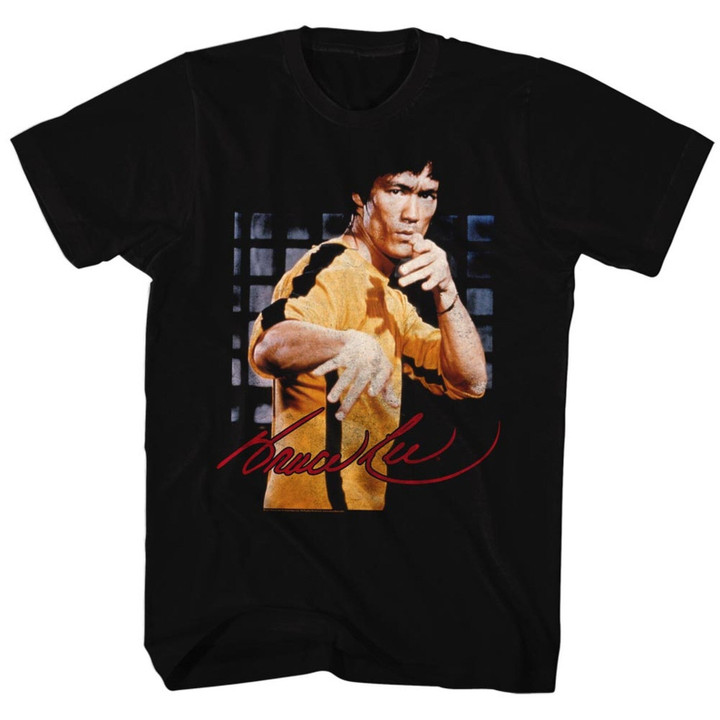 Bruce Lee Pose Black Adult T shirt