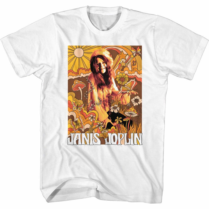 Janis Joplin Drawn Over Pic Adult T shirt