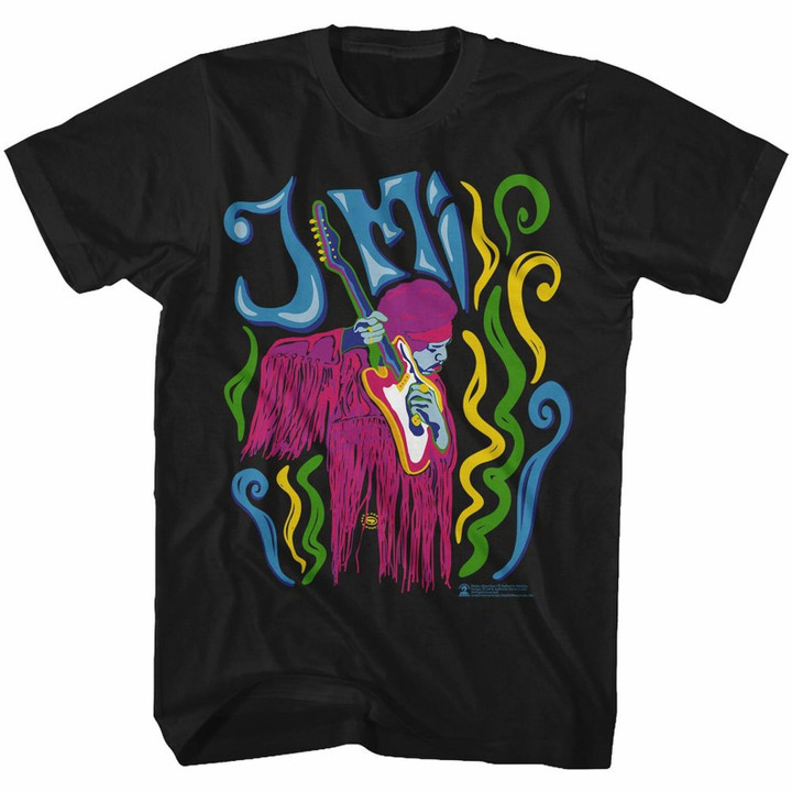 Jimi Hendrix Psychadelic Black Adult T shirt
