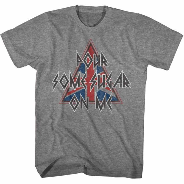 Def Leppard Pour Some Sugar On Me Triangle Heather Adult T shirt
