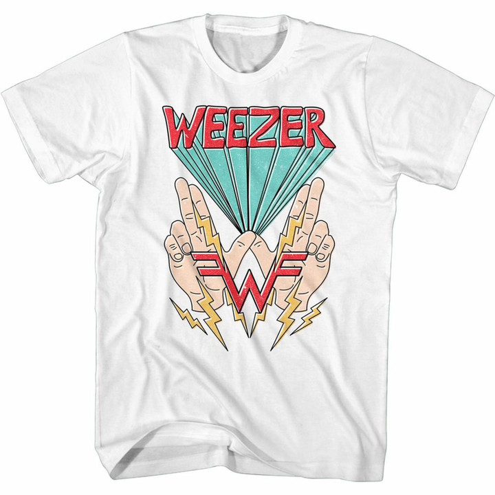 Weezer W Hands And Lightning Adult T shirt