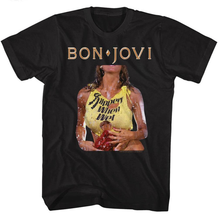 Bon Jovi Slippery When Wet Photo Black Adult T shirt