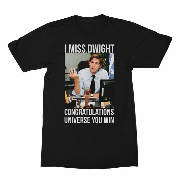 The Office Jim Miss Dwight Universe Black Adult T shirt Tv Show