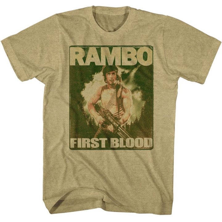 Rambo Poster Khaki Heather Adult T shirt