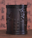 China Wood Carved Bamboo Brush Pot Pen Pencil Vase home decoration success immediately upon arrival statue Wooden crafts