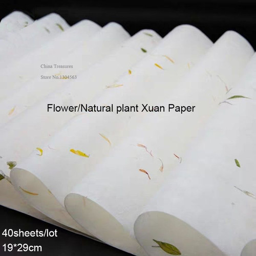 40sheets Small Size Handmade Chinese Calligraphy Paper Fiber Xuan paper Letter Paper Xuan Zhi Handcraft paper Flowers&Tea Leaves