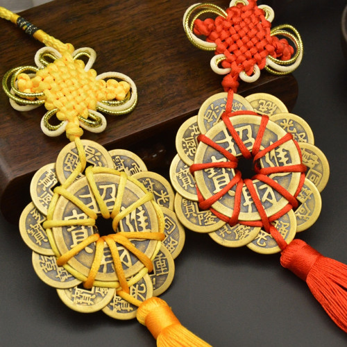 Ancient Coin Set Antique Fortune Money Coin Luck Wealth Success 6 Copper Coins Chinese Knot Red Rope Feng Shui Lucky Home Decor【LIMITED 1】