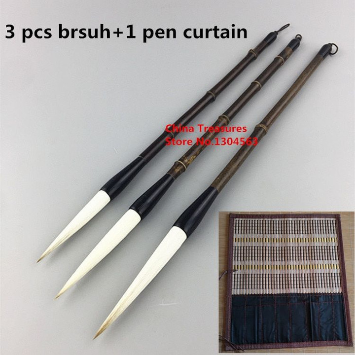 3pcs/lot Chinese Calligraphy Brush Chinese Painting Brush Pen Chinese Ink Brush Long Hair Writing Brush Pen Mo Bi