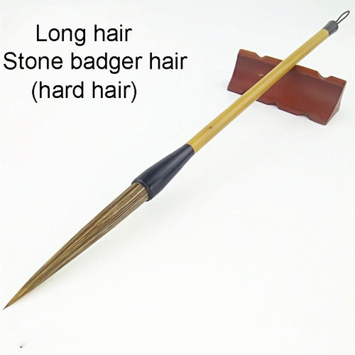 Long size Chinese Calligraphy Brush Pen Slender Gold Writing Xing Cao Chinese Line Liner Painting Brush Stone Hard Badger Hair
