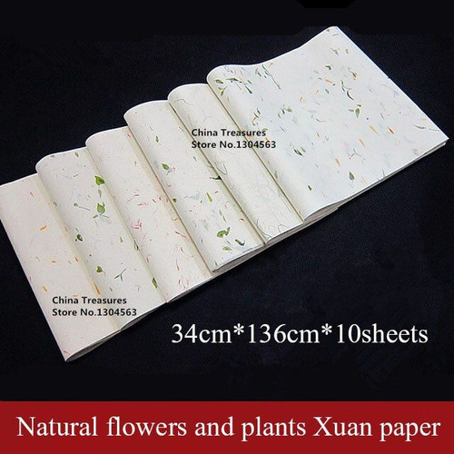 34cm*136cm*10sheets,Chinese Rice Paper Calligraphy Painting Drawing Paper Natural Flower and Plant Fiber Paper Yunlong Pi Zhi