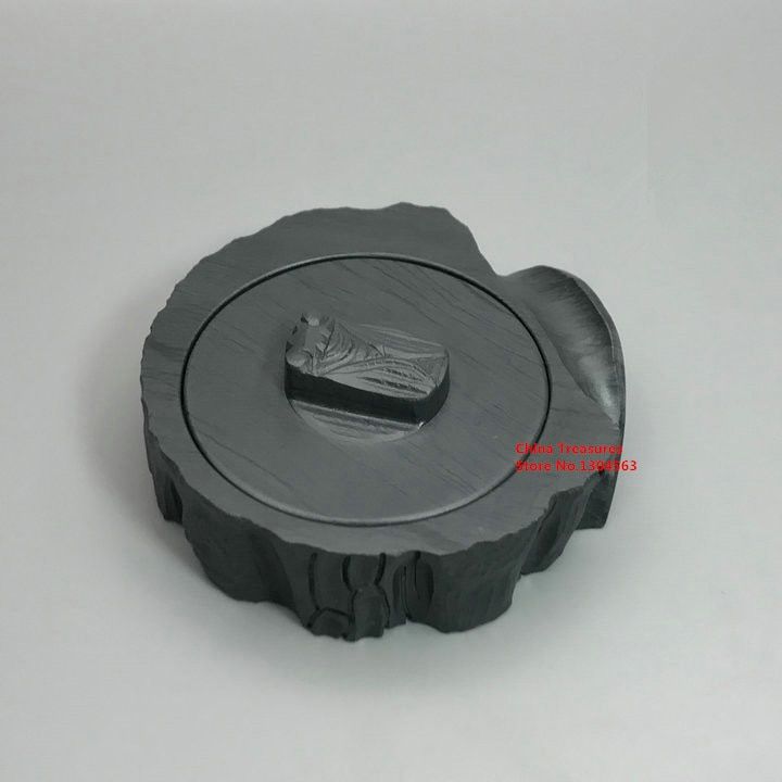 Chinese Inkstone Grinding Ink Well Made of Natural Stone Ink Slab Yan Tai Inkwell Stone Ink-well Tree stump shape