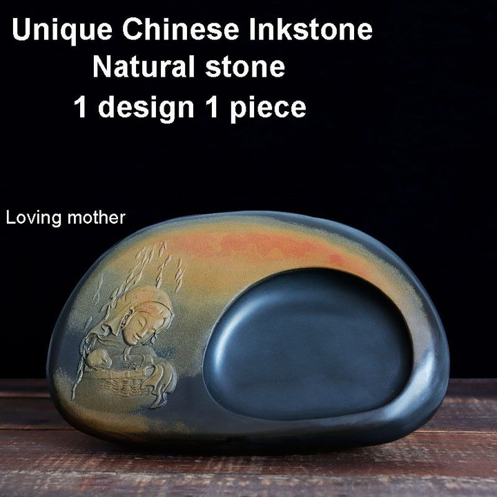Unique Chinese Inkstone Natural Stone Ink-well Sumi-e Calligraphy Brush Writing Inkslab