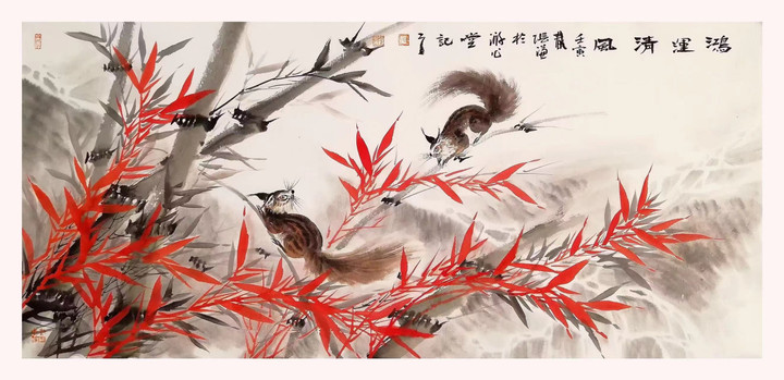 LIMITED EDITION - CHINESE INK PAINTING - Squirrel and bamboo