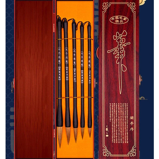 5Pcs/7Pcs Brown Weasel Pony Wool Hair Chinese Japanese Calligraphy Brush Pen Set Art for School Darwing Supplies + Storage Box