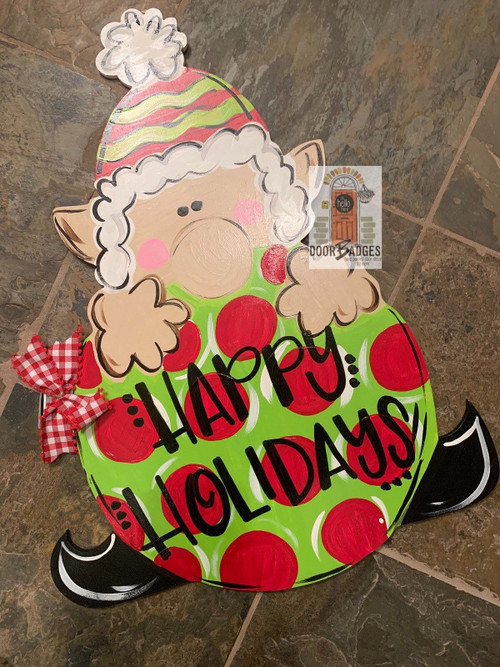 Ready to Ship - Christmas Elf Door Hanger - Elf Ornament Gift -  Christmas Ornament Door Decor - Holiday Ornament