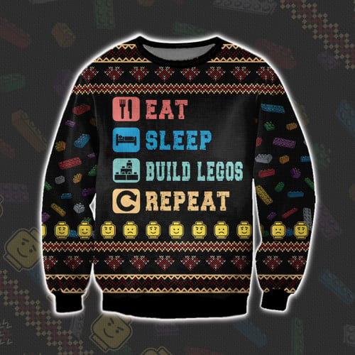 Eat Sleep Build Legos and Repeat Ugly Christmas Sweater