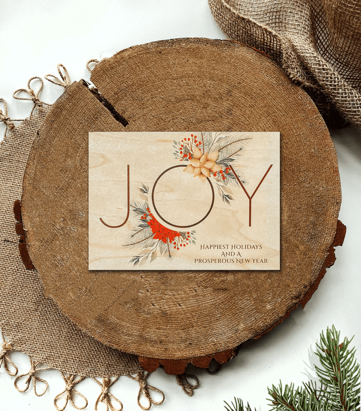 SET OF 25 Wood Christmas Cards - Joy Design